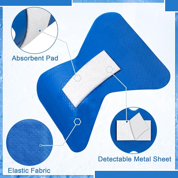 Geiserailie 120 Pcs Food Service Blue Detectable Bandage Woven Fingertip Waterproof Flexible Bandages Non-Stick Pad Latex Free Catering First Aid Kit Wound Care and Protection(1.75" X 2",Butterfly)