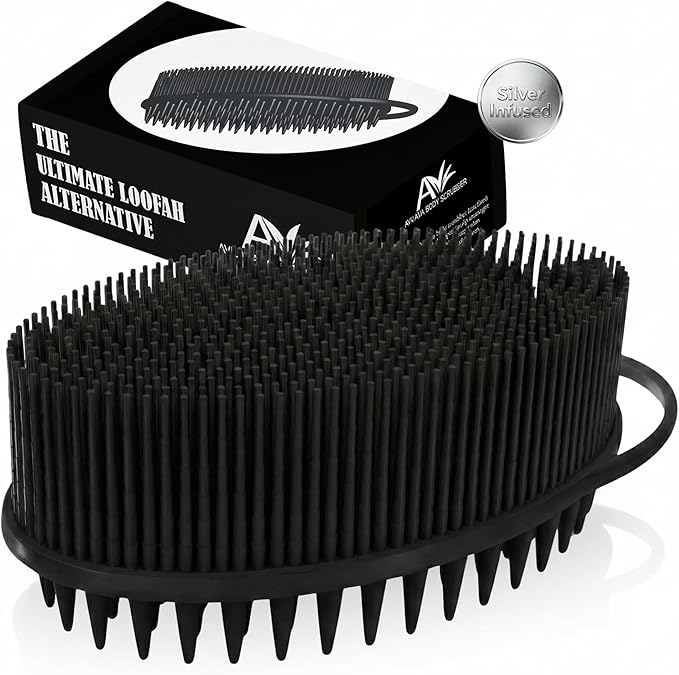 Avilana Silver Edition Scalp Massager Shampoo Brush - Silver-Ion Infused Silicone Scrubber, ISO Tested Soft Bristles, Stays Fresh All Hair Types Gentle Scalp Care Color Treated Safe Women Men Curly