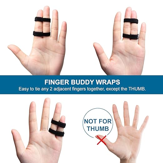 Sumifun Buddy Finger Wraps, Pack of 10 Finger Tapes for Broken, Sprained, Fractured Finger, Finger Straps for Jammed, Swollen, Dislocated Joint (Black)