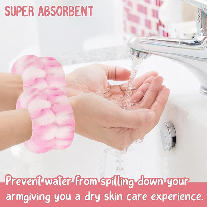 Face Wash Headband and Wristband Set - Microfiber Wristbands with Holder for Face Washing, Spa, Absorbent Wrist Scrunchies
