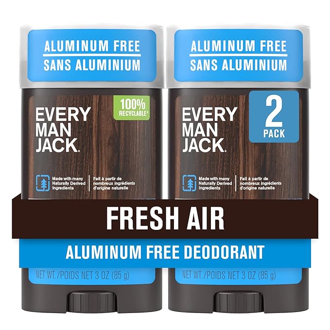 Every Man Jack Fresh Air Men’s Deodorant - Stay Fresh with Aluminum Free Deodorant For all Skin Types - Odor Crushing, Long Lasting, with Naturally Derived Ingredients - 3oz (2 Pack)
