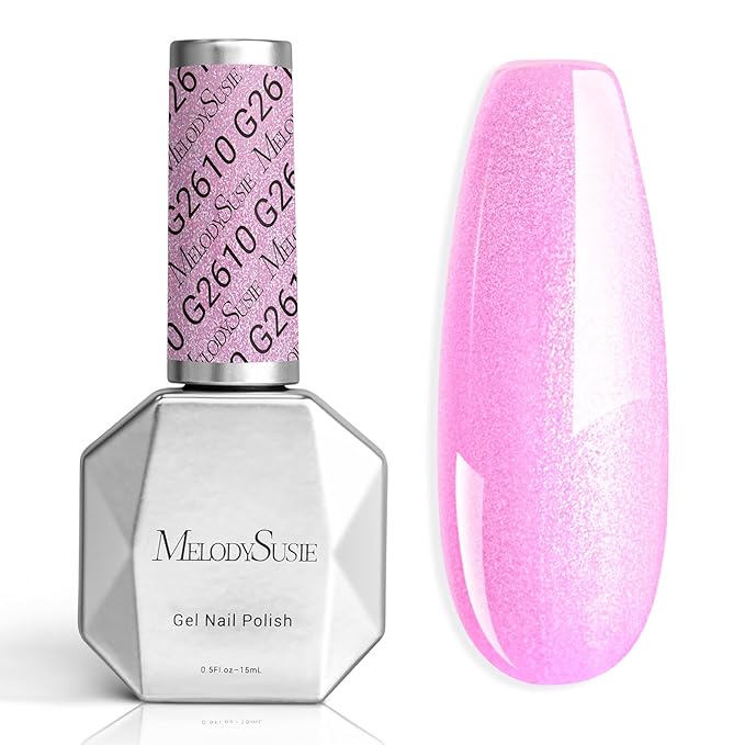 MelodySusie Jelly Pink Aurora Shimmer Gel Nail Polish, 0.5fl oz Soak Off UV LED Holographic Hot Pink Glitter Gel Polish Gift for Women Nail Art Manicure Salon DIY Nail Design Decoration at Home-G2610