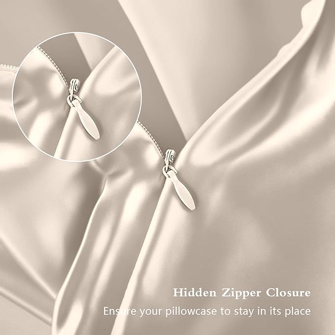 Silk Pillowcase for Hair and Skin, Mulberry Silk Pillow Cases Standard Size Anti Acne Cooling Beauty Sleep Both Sides Natural Silk Satin Pillow Covers with Hidden Zipper, Gifts for Women Men, Beige