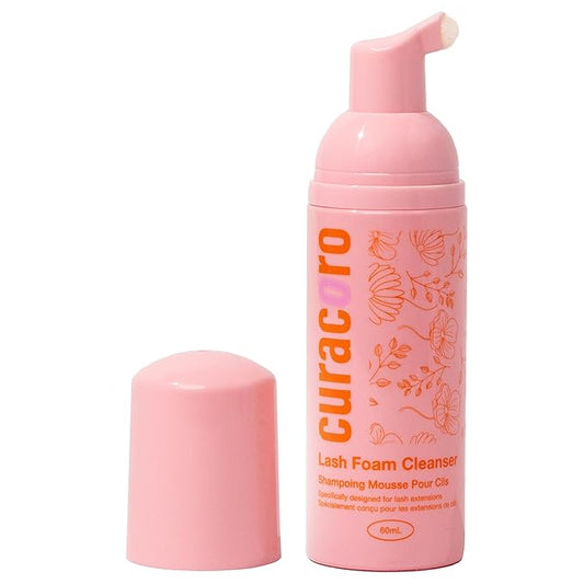 CURACORO 60ML Eyelash Extension Cleanser - Lash Shampoo for Lash Extensions, Eyelash Extension Foam Cleanser for Dry & Sensitive Skin, Gently Removes Waterproof Makeup for Professional & Home Use