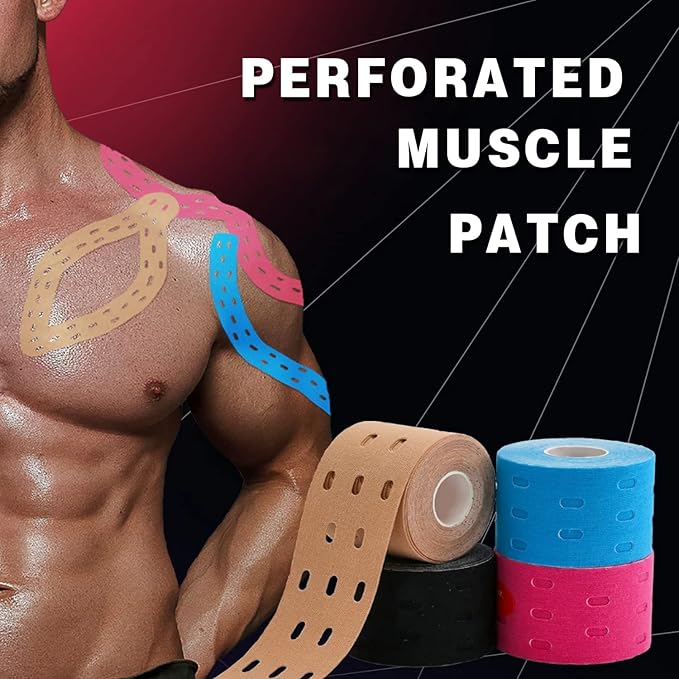 Waterproof Kinesiology Tape-4 Rolls | Elastic Athletic Tape for Joints Support & Muscle Pain Relief,Latex Free Cotton Sport Tape with Hole Perfect for Any Activity(4Color-Hollow)
