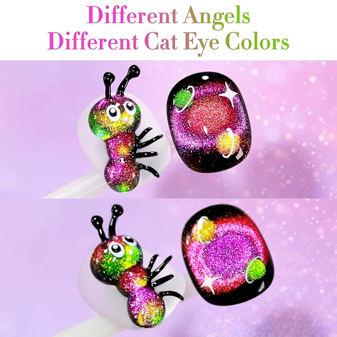 Double Rhythm Cat Eye Gel Polish with Magnet 15ML Holographic Glitter Shimmer Translucent Sheer Color Glass Magnetic Gel Polish Salon DIY at Home (Orange Pink-MC1051)