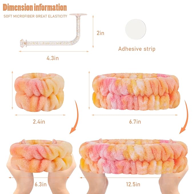 Face Wash Headband and Wristband Set of 2, Microfiber, Green and Orange, for Women, Personal Care Accessories