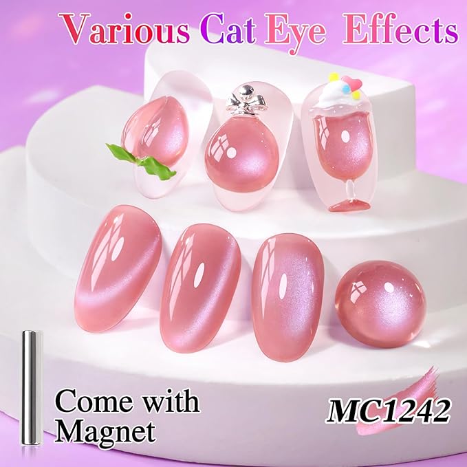Double Rhythm Jelly Glass Cat Eye Gel Polish with Magnet 15ML Holographic Glitter Shimmer Translucent Sheer Color Magnetic Nail Polish Salon DIY at Home (Grape Lavender-MC1242)