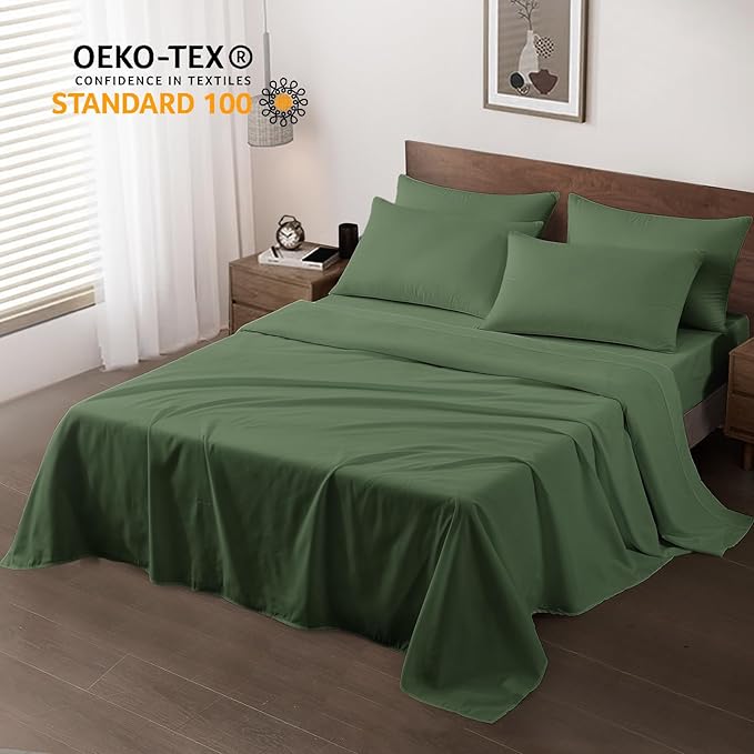 Maple&Stone King Flat Sheet 6 Pack,Premium Soft & Breathable,Brushed Microfiber Fabric,Anti-Shrinkage & Non-Fading,Bulk Flat Sheets Only King Size (Olive Green)