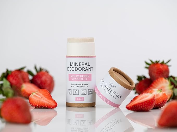 J&L Naturals Mineral Deodorant | Baking Soda-Free, 100% Natural, Sustainable | Sensitive Deodorant For Women & Men | Aluminum Free, Vegan, Cruelty-Free (Strawberry & Vanilla, 3 Oz (Pack of 1))