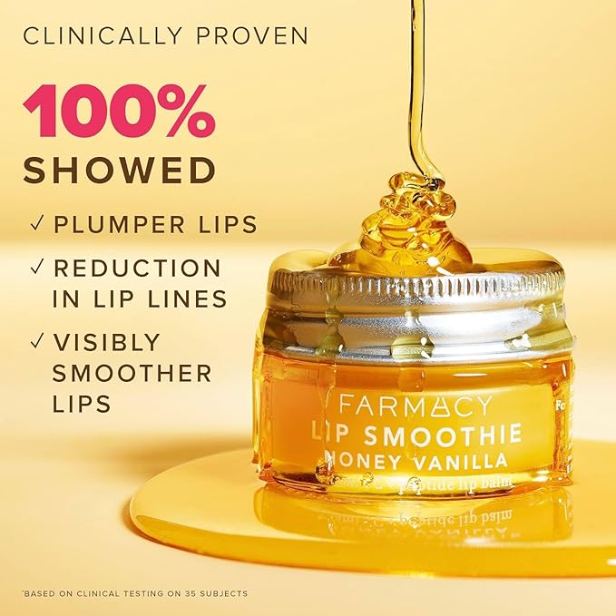 Farmacy Vitamin C + Peptide Hydrating Lip Balm - Lip Smoothie Moisturizing + Plumping Treatment - Smooths Lines with a High-Gloss Finish - Honey Vanilla (10g)