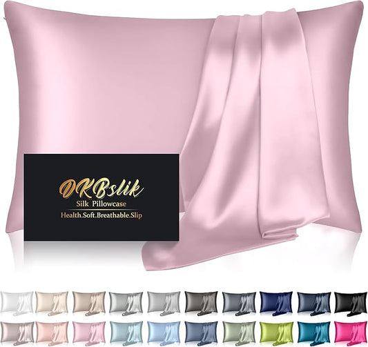 Silk Pillowcase for Hair and Skin, Mulberry Silk Pillow Cases Standard Size, Anti Acne Cooling Sleep Both Sides Natural Silk Satin Pillow Covers with Hidden Zipper, Gifts for Women Men, Light Pink