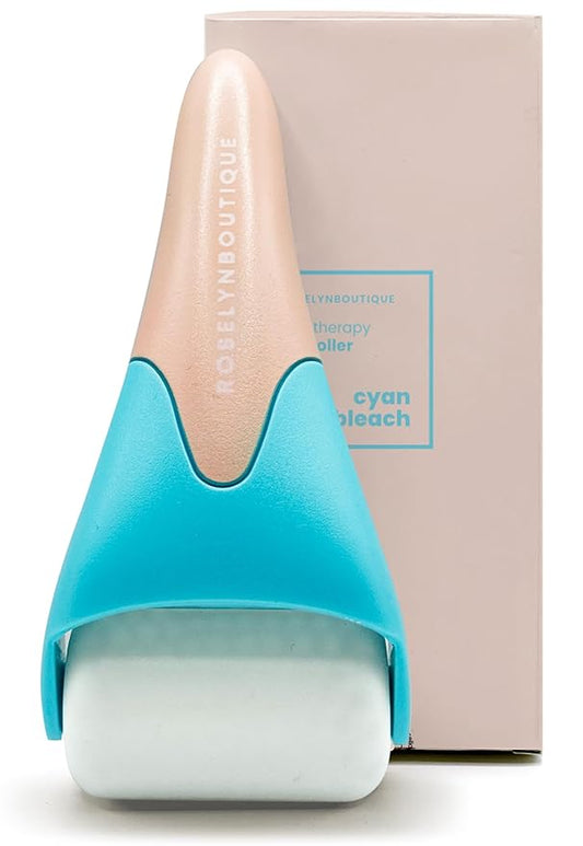 ROSELYNBOUTIQUE Ice Roller for Face Wrinkles Fine Lines Puffiness Stick Massager Facial Skin Care Tools Self Care Gifts for Men Women (Cyan Bleach)
