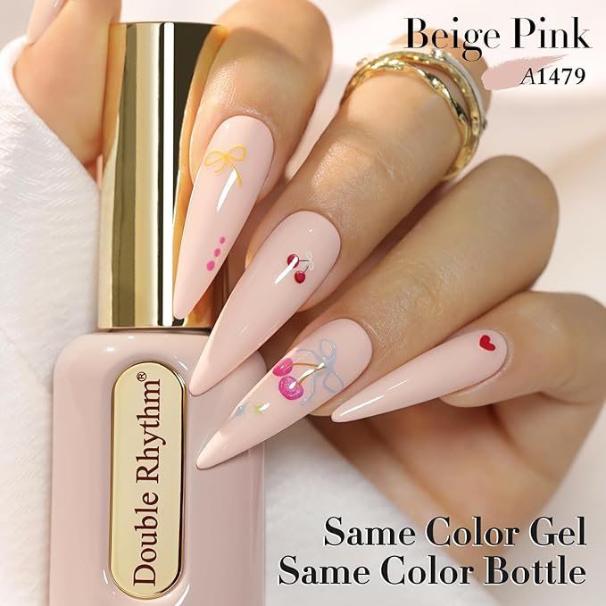 Double Rhythm 0.50 OZ Gel Polish Hema Free Same Color Same Bottle Golden Round Translucent Neutral Natural Milky 15 ML Jelly UV Polish Art DIY at Home (Beige Pink-C1479)