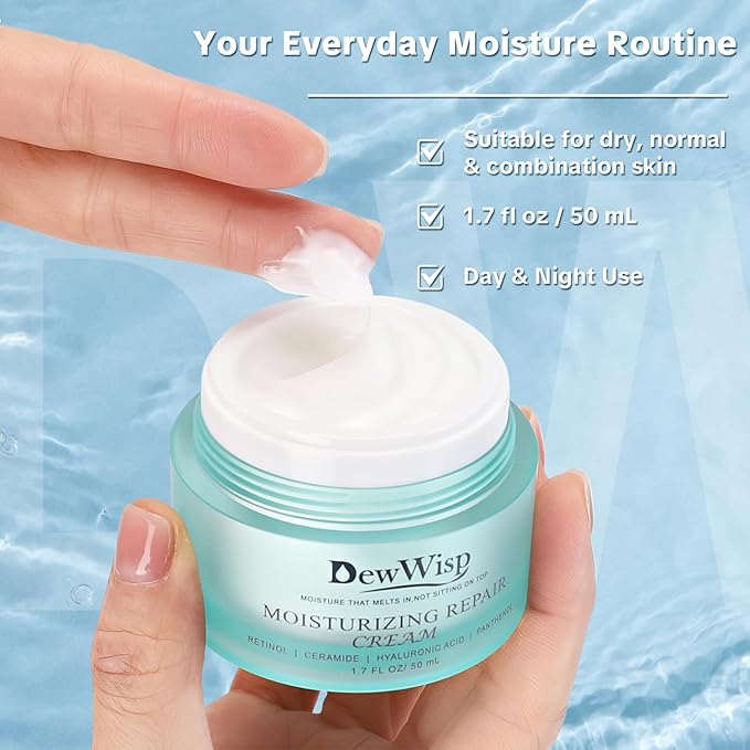 Face Moisturizer, Repairing Cream with Retinol, Ceramides, Hyaluronic Acid & Panthenol, Deep Hydration, Fast Absorbing, Day & Night Use, 1.7 fl oz