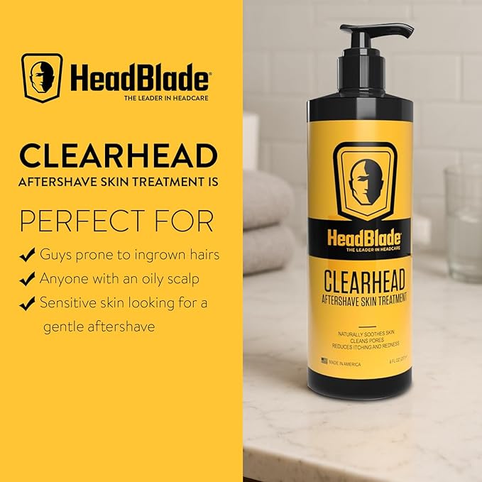 HeadBlade ClearHead Men's Refreshing Post Shaving Aftershave Lotion Help prevent Ingrown Hair & Irritation - 8 oz with Pump