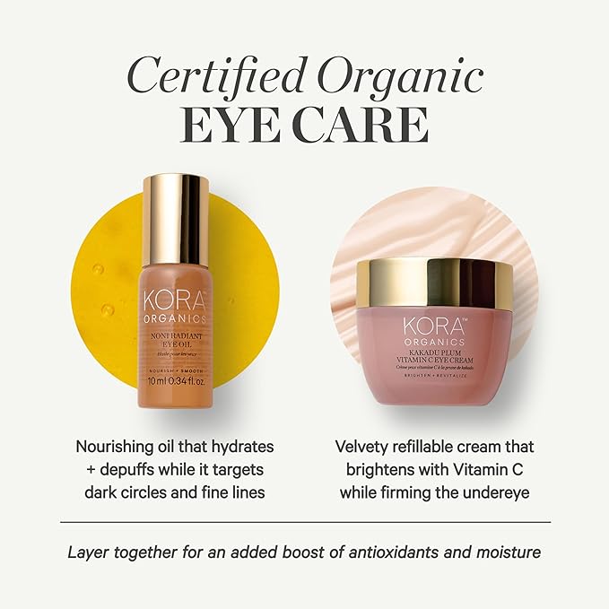 KORA Organics Noni Radiant Eye Oil with Rose Quartz Roller Ball Applicator, Under Eye Roller Serum That Helps Reduce Puffiness, Dark Circles & Wrinkles, Certified Organic, Cruelty Free, 0.34 fl oz