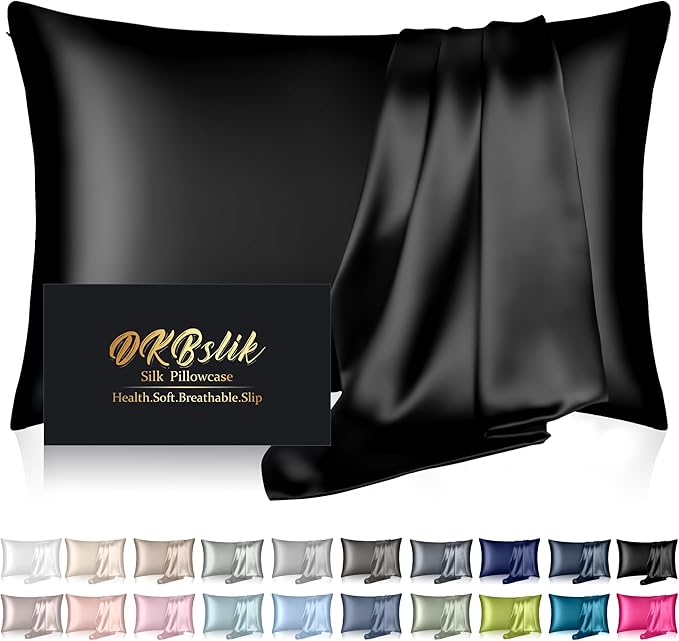 Mulberry Silk Pillow Cases Standard Size, Silk Pillowcase for Hair and Skin, Both Sides Natural Silk Satin Pillowcase for Sleeping Women with Zipper, Gifts for Women Men, Black