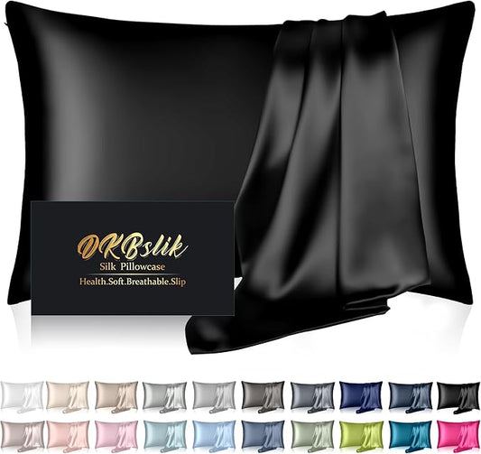 Mulberry Silk Pillow Cases Queen Size, Silk Pillowcase for Hair and Skin, Both Sides Natural Silk Satin Pillowcase for Sleeping Women with Zipper, Gifts for Women Men, Black