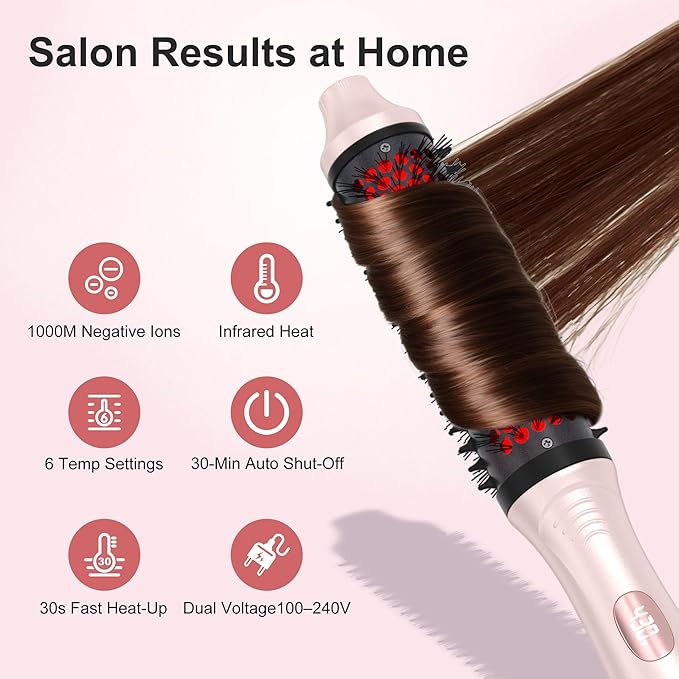 Infrared Thermal Brush, 2026 Upgrated Negative Ion Thermal Round Brush for Women Girls Hair Care, Larger Barrel for Faster Blowout, 6-Temp, Dual Voltage, No Damage, LED Display, 1.7 Inch Salon Styler