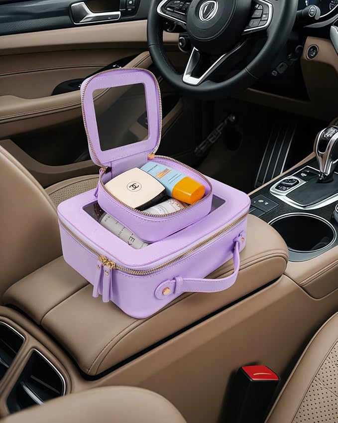 LETGO Clear Makeup Bags Set - TSA Approved Toiletry Bag with Handle Large Opening, Clear Toiletry Bags Case Pouch for Travel Essentials Car Accessories for Women Men (0-2Pack-Purple)