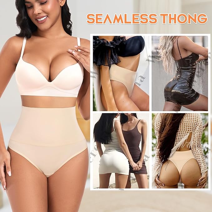 Werena Tummy Control Thong Shapewear for Women High Waist Shaping Underwear Seamless Body Shaper Panties Girdle