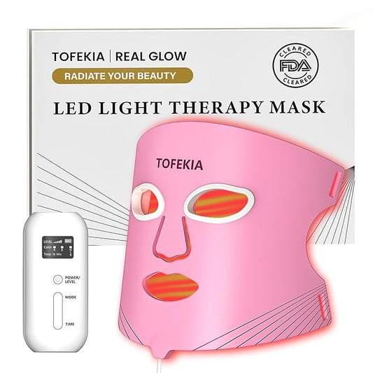 FDA-Cleared Red Light Therapy Mask for Face – 3 Modes for Acne and Wrinkles, 5 Intensity Levels，850nm Infrared Led Light Therapy Device, Pink