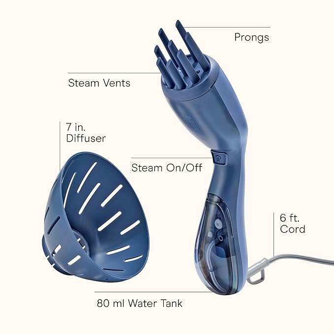 Infiniti PRO by CONAIR Steam Therapy Hair Steamer, Portable Styling Tool with 7-Inch Diffuser Attachment, 30-Second Heat-Up, Penetrating Steam for Detangling, Reshaping, and Volumizing Curls, Blue