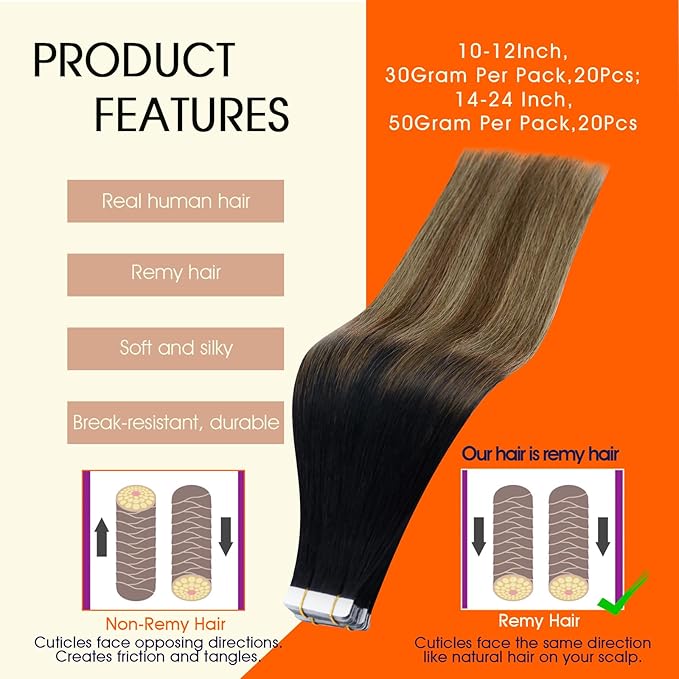 Full Shine Hair Extensions Real Human Hair Tape in Color 1B/6/27 Balayage Ombre 20Inch Human Hair Tape in Extensions 50Gram Straight Human Hair Extensions 20Pcs Seamless Soft Hair Add Length