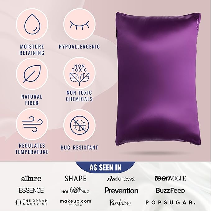 Blissy Silk Pillowcase - 100% Pure Mulberry Silk - 22 Momme 6A High-Grade Fibers - Silk Pillow Cover for Hair & Skin - Regular, Queen & King (Royal Purple, Standard)