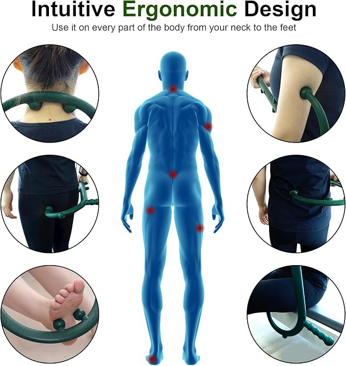 2 Pack Massage Trigger Point Cane, Body Deep Tissue, Handheld Back, Neck, Shoulder, Leg and Feet Massager Rod, Muscle Release Tool Self Massage Hook Cane Gifts for Women & Men, Blue & Green