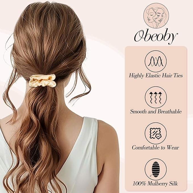 4 Pack Mulberry Silk Scrunchies, Silk Hair Ties Satin Scrunchies No Damag for Hair Sleep Valentine's Day Gifts