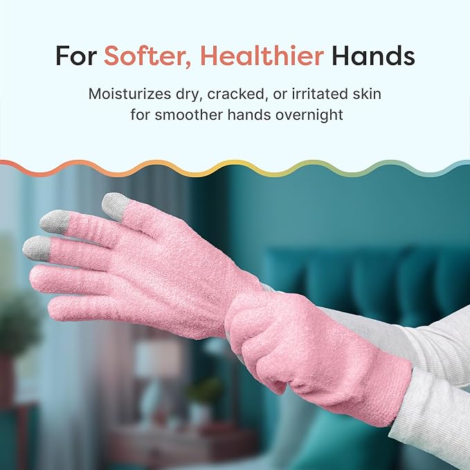 ZenToes Moisturizing Gloves for Dry Hands, Gel Infused with Jojoba Seed Oil, Olive Oil and Vitamin E, Overnight Hand Moisturizer (OSFM, Fuzzy Pink with Media Tips)
