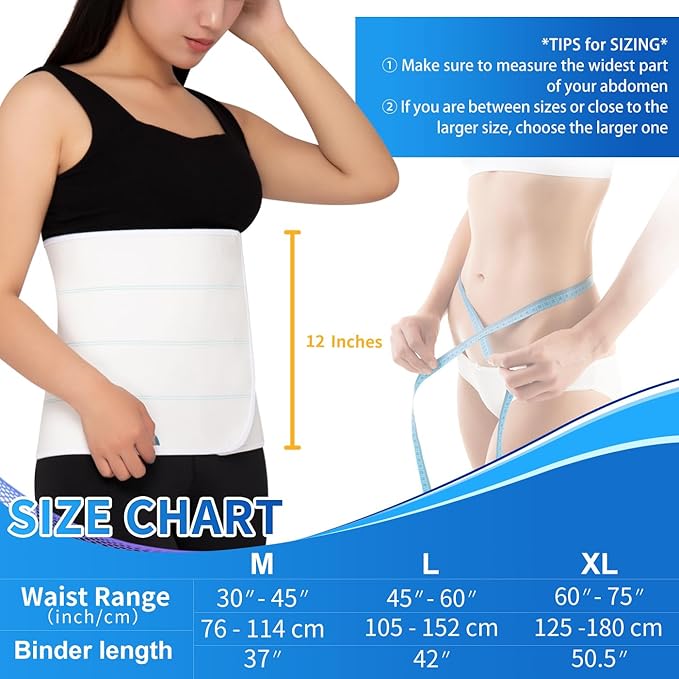 S Abdominal Binder Post Surgery for Men and Women, 12" High Postpartum Tummy Tuck Belt Provides Bariatric Stomach Compression, High Elasticity, Breathable - (30" - 45") 4 PANEL White