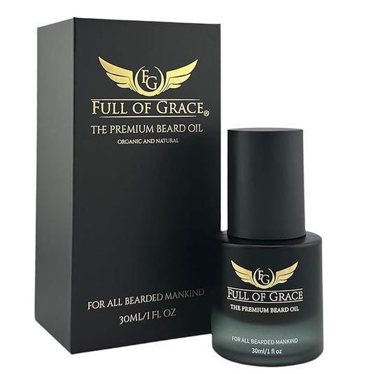 FULL OF GRACE Premium Beard Oil, Organic And Natural, With 22 Ingredients Including Argan, Jojoba, Abyssinian To Condition, Hydrate Beard And Moisturize Facial Skin | Fragrance: Oud | 30ml/1 fl oz