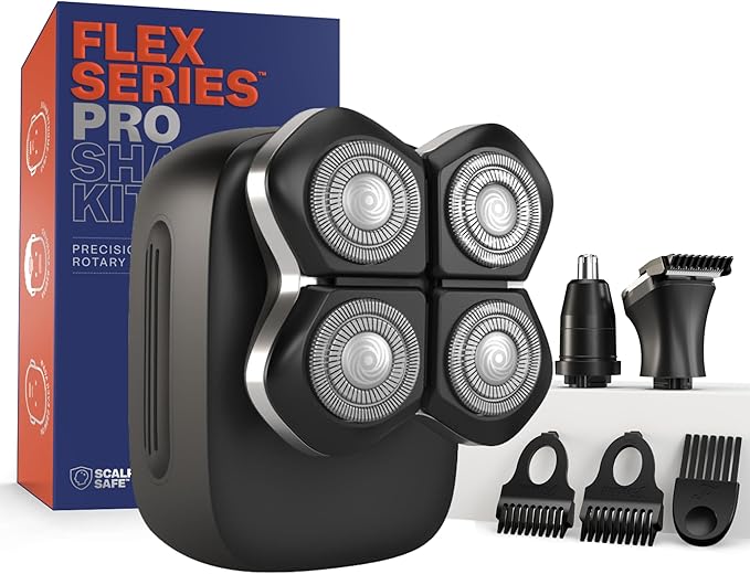 Freebird FlexSeries Electric Head & Body Hair Shaver, Mens Cordless Rechargeable Wet and Dry Skull, Bald Head, Back, Groin Waterproof Razor with Rotary Blades (FlexSeries Pro, Without Accessories)