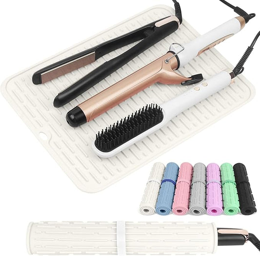 AMIJEAL Oversize Silicone Heat Resistant Mat for Hair Tools, Curling Iron Mat, Hot Tools Holder, Portable Flat Iron Hair Straightener Pad Cover for Travel Vanity Salon(14.2" x 11.0")