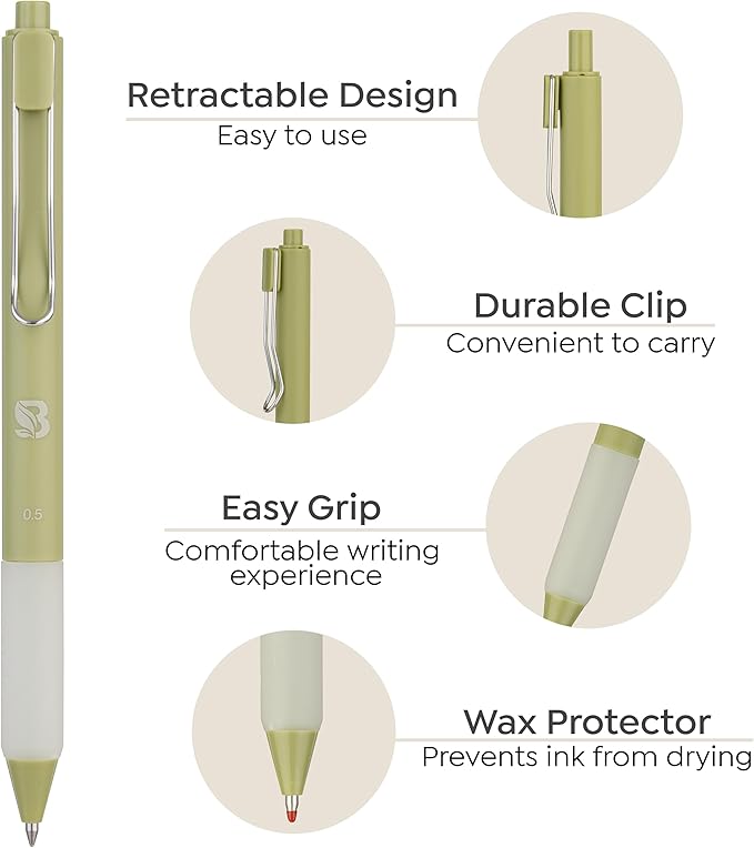 BLIEVE - Aesthetic Highlighters and Gel Pens With Soft Ink and Chisel Tip, Bible Highlighters and Pens No Bleed, Dry Fast Easy to Hold, for Bible Journaling Planner Supplies (EARTHY)