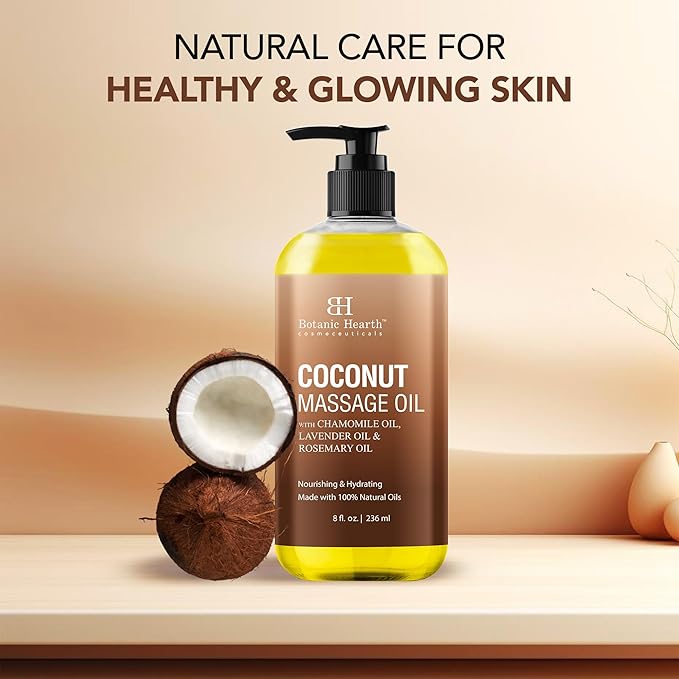 Botanic Hearth Massage Oil |Refreshing, Relaxing Massage Oils for Muscle Relaxing & Joint Comfort | Made with Natural Oils | for All Skin Types, for Men & Women | Coconut Oil 8 Fl Oz