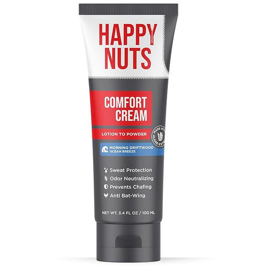 Happy Nuts Comfort Cream Deodorant For Men: Anti-Chafing Sweat Defense, Odor Control, Aluminum-Free Mens Deodorant & Hygiene Products for Men's Private Parts 3.4 Fl Oz (1 Pack), Morning Driftwood