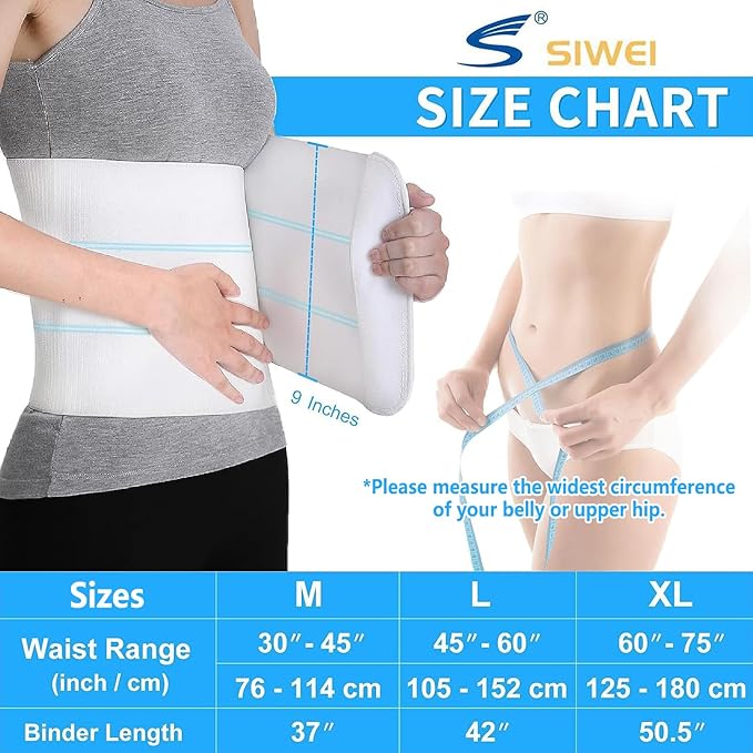 S Abdominal Binder Post Surgery - Elastic Waist Band for Stomach Support & Compression, Bariatric, Tummy Tuck | Latex-free, Breathable Belly Wrap Hernia Belt Lipo Garment - (60" - 75") 3 PANEL - 9"