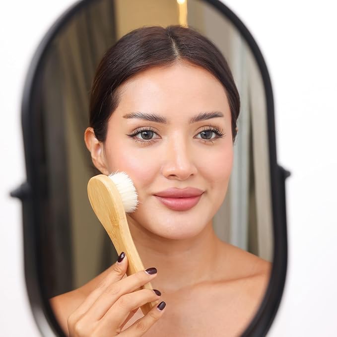 Natural Dry Brush Set for Body and Face - Exfoliate, Stimulate Lymphatic Drainage, Reduce Cellulite - Dry Skin Brushing with Vegan, Boar Bristles and Sustainable Bamboo Handles