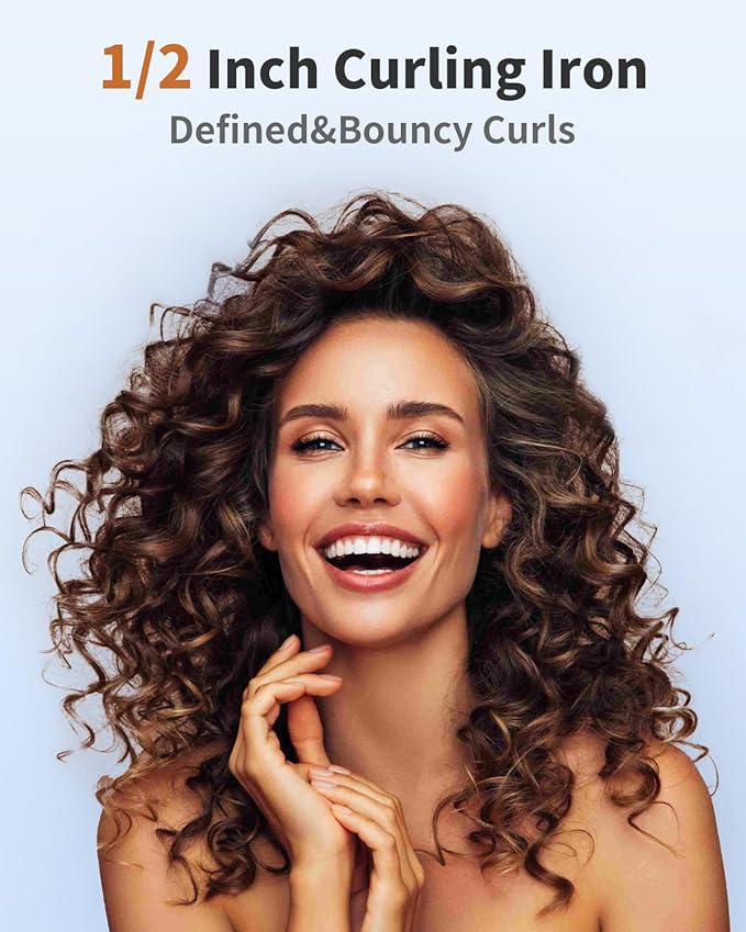 1/2 Inch Curling Wand for Short&Long Hair,Dual Voltage Small Wand Curling Iron for Tight Curls, Extral Long Hair Curling Iron with Tourmaline Ceramic,10 Adjustable Temp