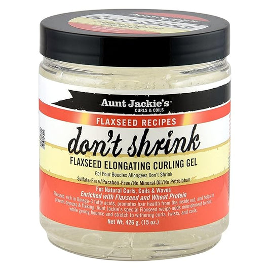 Aunt Jackie's Flaxseed Recipes Don't Shrink Elongating Hair Curling Gel for Natural Curls, Coils and Waves, Helps Prevent Dryness and Flaking, 15 oz