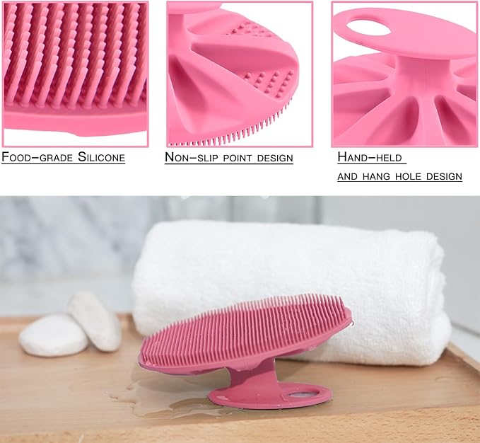 INNERNEED Soft Silicone Body Cleansing Brush Shower Scrubber, Gentle Exfoliating and Massage for All Kinds of Skin (Pink)