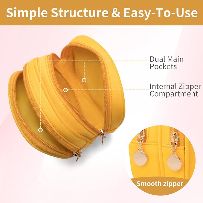 Small Makeup Pouch, Double Zipper Cosmetic Bag, Travel Makeup Bag, Cute Makeup Bag for Purse, Mini Toiletry Bag (yellow)