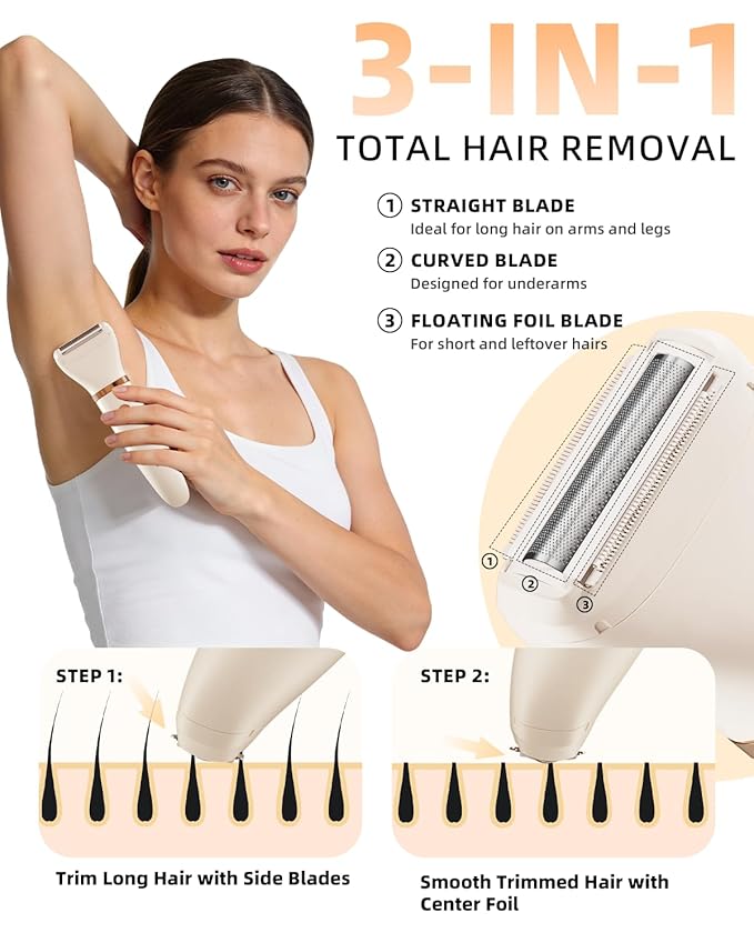 Ufree Bikini Trimmer Electric Razors for Women, Rechargeable Pubic Hair Trimmer Electric Shaver for Legs Body Hair, Bikini Shaver IPX7 Waterproof, White