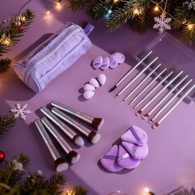 Oneleaf 26 Pcs Makeup Brushes Set – Premium Facial Cleaning & Makeup Brush Set with Foundation, Concealer, Blush, Eyeshadow Brushes plus Sponge and Wash Bag