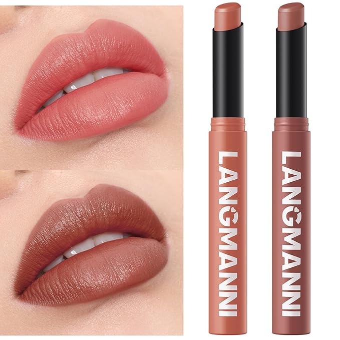 Jolilab 2Pcs Velvet Matte Lipstick Nude Matte Soft Dark Color Stick High Pigmented Long-Lasting Waterproof Lip Stick Lip Balm Beauty Cosmetics Gift for Women（05#+06#