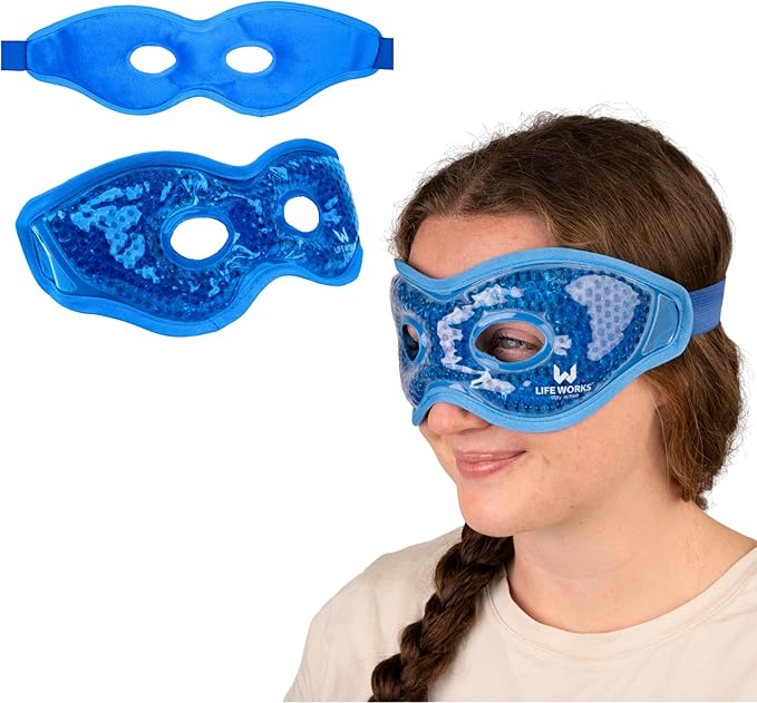 LIFE WORKS Gel Eye Mask with Cutout, Hot or Cold Therapy for Puffy Eyes, Dark Circles, Headaches, and Migraines, Soft Gel Beads and Liquid Filling for Cooling or Warming Comfort